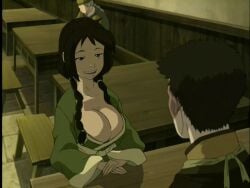 1boy 1girls alternate_breast_size avatar_legends avatar_the_last_airbender big_breasts black_hair braided_twintails breasts burn_scar busty busty_female clavicle cleavage duo duo_focus earth_kingdom edit female fire_nation green_eyes huge_breasts human jin_(avatar) large_breasts male nail_polish nonbender prince royal royalty scar screencap screenshot screenshot_edit smile smiling_at_another voluptuous zuko