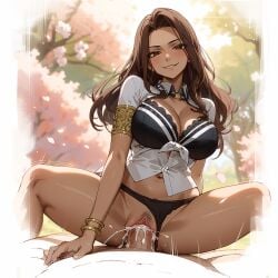 ai_generated armlet bra cana_alberona cleavage cowgirl_position fairy_tail large_breasts payop shirt smile thong vaginal_penetration vaginal_sex