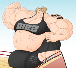 1futa 2024 balls belly belly_bulge big_belly big_bulge blonde_hair breasts bulge clothed clothing flexing fully_clothed futa_giantess futa_only futanari futanari_pred giantess hand_on_hip huge_belly huge_cock human hyper_muscles hyper_muscular light-skinned_futanari light_skin macro modezombie muscular muscular_futanari penis penis_outline ponytail solo standing tally_marks vore