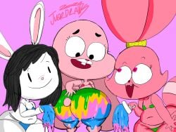 3girls anais_watterson anthro anthro_only ass big_ass big_butt bikini cartoon_network chowder elinor_rabbit elinor_wonders_why furry glacierk ju0rddraws lagomorph painting_body panini panini_(chowder) pidpizdochivna rabbit shortstack tagme the_amazing_world_of_gumball thick_thighs warner_brothers wide_hips