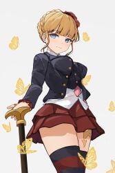 07th_expansion 1girls beatrice_(umineko) blonde_hair blue_eyes breasts butterfly female female_only flower flower_in_hair large_breasts seacats skirt slim_girl stockings tattoo umineko_no_naku_koro_ni younger_female