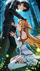 ai_generated blowjob female forest kirito on_knees sao sex sword_art_online yuuki_asuna