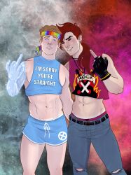 abs bobby_drake crop_top gambit gay gay_pride iceman male_only marvel marvel_comics remy_lebeau roasif x-men x-men_97