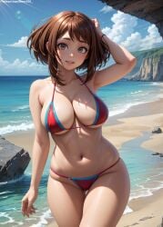 1girls 2d ai_generated armpits arms_up athletic athletic_female bare_shoulders big_ass big_breasts bikini bikini_bottom bikini_top bob_cut boku_no_hero_academia brown_eyes brown_hair chest cleavage curvy curvy_figure cute cute_face dark_hair detailed eyelashes eyeshadow female female_only fit fit_female focus high_quality huge_breasts legs light-skinned_female light_skin lips lipstick looking_at_viewer makeup mascara mature medium_hair midriff my_hero_academia naked navel nero100 ochako_uraraka outdoors outside pale-skinned_female pale_skin posing public seductive seductive_look stable_diffusion standing tagme thick_ass thick_butt thick_thighs thighs uraraka_ochako wide_hips young