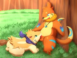 anal balls buizel cleff_(yellyxp) darrow0 forest generation_2_pokemon generation_4_pokemon genitals hi_res male male/male nintendo oral oscar_(yellyxp) plant pokemon pokemon_(species) quilava sex tree