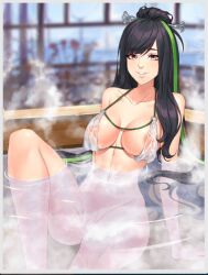 1girls black_hair female hot_tub nipples_visible_through_clothing no_panties nutaku sexy_beaches sia_(sexy_beaches) solo_female