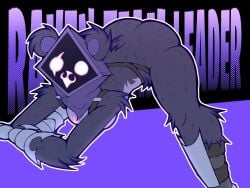 bear bent_over bubble_ass bubble_butt epic_games fortnite fortnite:_battle_royale furry furry_female hosses21 jack-o_pose looking_at_viewer pov_ass purple_body purple_fur purple_hair purple_skin raven_team_leader white_background