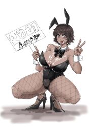 1girls big_breasts breasts bunny_ears bunnysuit busty curvaceous curvy curvy_body curvy_female curvy_figure escape1111 female heels huge_breasts josie_rizal large_breasts namco peace_sign squatting tekken thick_thighs thighs tongue tongue_out v_sign voluptuous white_background