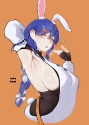 1girls animal_ears arm_up armpit armpit_crease armpit_fetish armpits big_breasts blue_hair braid braided_hair bunny_ears bunny_girl busty female female_only hololive hololive_japan huge_breasts large_breasts light-skinned_female light_skin milf mostly_clothed orange_eyes pekomama pink_eyes rabbit_ears rabbit_girl sideboob sweat sweating sweaty tonka_kryga virtual_youtuber vtuber