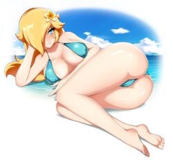 ass bikini blonde_hair blue_eyes breasts female female_only mario_(series) mario_kart mario_kart_tour nintendo princess_rosalina sea solo sonicbluespeed tagme