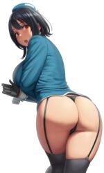 1girls ass big_ass blush dat_ass female female_focus female_only garter_belt kantai_collection looking_at_viewer looking_back lvl open_mouth panties solo solo_female solo_focus tagme takao_(kantai_collection) thighhighs