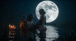 3d 3d_(artwork) 3d_model ai_generated ciri cirilla_fiona_elen_riannon green_eyes leshay7 orc_male the_witcher_(series) the_witcher_3:_wild_hunt white_hair