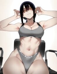 1girls aged_up ai_generated black_hair bra chainsaw_man grey_bra grey_panties grey_underwear nayuta_(chainsaw_man) panties solo underwear yellow_eyes zloimakak