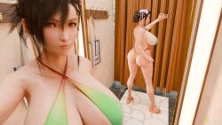 1girls 3d ass auxtasy big_ass big_breasts blender_cycles breasts butt dark_hair female female_only final_fantasy final_fantasy_vii final_fantasy_vii_remake huge_ass huge_breasts legs looking_at_viewer mirror red_eyes reflection sandals selfie smartphone solo swimsuit tifa_lockhart