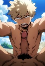 2boys 2male ai_generated bakugou_katsuki big_penis boku_no_hero_academia cock dick gay katsuki_bakugou male muscular muscular_male my_hero_academia nipples nude nudity outdoors outside pecjob pecs pectorals penis pov pubic_hair tagme vein yaoi