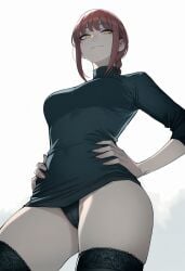 1girls ai_generated black_panties black_sweater chainsaw_man from_below hands_on_hips makima_(chainsaw_man) panties pantyshot red_hair solo sweater yellow_eyes zloimakak