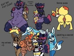 ambiguous_gender animal_genitalia animal_print anthro bodily_fluids canid canine clothing cow_print eevee eeveelution eyewear female female/female fennec_fox fennekin feral fox generation_1_pokemon generation_4_pokemon generation_5_pokemon generation_6_pokemon genital_fluids genitals glaceon glasses grinding group maid_uniform male mammal meme meme_clothing nintendo playboy_bunny plushie plushophilia pokemon pokemon_(species) round_glasses sweater swimwear thick_thighs topwear true_fox uniform vaginal_fluids virgin_killer_sweater vulpix y0urd3sir3 zorua zoruwu_(y0urd3sir3)