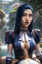 1boy 1boy1girl 1girls ai_generated arcane arcane_caitlyn armor artist_name ascot bandages blue_eyes blue_hair breasts caitlyn_kiramman elbow_gloves erection female futa_with_female futanari gloves hi_res intersex large_breasts league_of_legends long_hair looking_at_viewer male netflix nose open_mouth outdoors paizuri paizuri_under_clothes penis r34arts riot_games shirt short_sleeves shoulder_armor straight uncensored veins veiny_penis water white_ascot