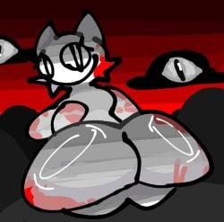 1girls 1woman 2025 2d 2d_(artwork) ass ass_focus background big_ass big_butt blood_on_arm blood_on_ass blood_on_breasts blood_on_face butt_focus cat_ears female infortuniedskies looking_at_viewer looking_back naked naked_female no_text nude nude_female rear_view smiley_face smiling_at_viewer solo_female solo_focus sprunki wenda_(sprunki) white_body white_fur white_skin