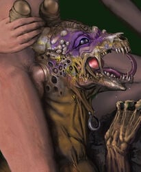 balls body_horror bone creepy drooling erection fangs fellatio female from_behind hair hi_res human interspecies licking male meandraco nightmare_fuel nude open_mouth oral penetration penis piercing purple_eyes saliva skull_fucking teeth tongue tongue_out trypophobia