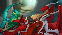 2013 avian beak dragon fellatio female group horn iggi licking male monster_hunter nargacuga oral penis pussy red_dragon scales scalie straight stripes tongue tygerstkuan video_games wings wyvern