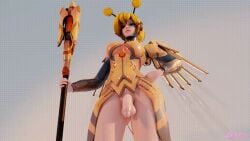 3d 3d_(artwork) activision alternate_costume alternate_hair_color alternate_hair_ornament alternate_hairstyle alternate_version alternate_version_available alternate_wings angela_ziegler animated artist_name blizzard_entertainment futa_only futanari gif_version honey_bee_mercy intersex kaepora_(artist) mercy overwatch overwatch_2 small_image solo solo_futa twitter watermark x_(social_media)