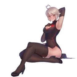 armpits buddy_(buddies) cheongsam fishnets gloves heels short_hair silver_hair smug tomboy