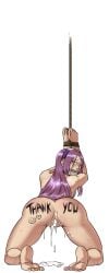 after_anal after_sex after_vaginal anus arms_behind_back ass barefoot blindfold blush body_writing bondage bondage bound bound_arms bound_legs bound_wrists breasts cg completely_nude cum cum_in_ass cum_in_pussy cum_pool cumdrip dameda_(hentai_heroes) english_text feet female from_behind full_body gag gagged green_background hairband hentai_heroes humiliation improvised_gag kinkoid kneeling long_hair looking_back nude official_art parody public_use purple_eyes purple_hair pussy rope sakura_haruno simple_background slave soles solo spread_legs sweat tally tears toes uncensored