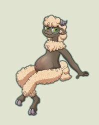 anthro belly big_belly bovid brown_body brown_fur caprine domestic_sheep eyewear fur glasses green_eyes hi_res hooves male mammal pregnant pregnant_male raymond_(seenty) seenty sheep valais_blacknose white_body white_fur