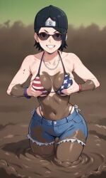 aged_up ai_female ai_generated ass backwards_baseball_cap bigmic145 bikini black_hair boruto:_naruto_next_generations breasts cap cosplay female female_only grand_theft_auto grand_theft_auto_vi jean_shorts jorts medium_breasts mud mud_girl_(gta_vi) mud_pit muddy naruto naruto_(series) navel sarada_uchiha shades shorts sunglasses tease teasing tinted_eyewear