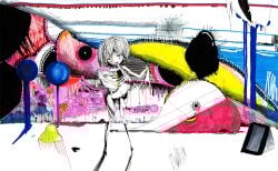 abstract abstract_background bone female full_body gomenne_gomenne_(vocaloid) guro kikuo opened_by_self original pale_skin ribs short_hair vocaloid
