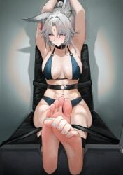 abs animal_ears armpits bound breasts cleavage feet feixiao_(honkai:_star_rail) female female_only fully_clothed honkai:_star_rail nipple_bulge sideboob suiryuu_(18559651)