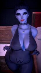1girls 3d 4k almost_naked areolae areolae_visible_through_clothing big_breasts blue_hair blue_skin breasts choker crashbanditkut eyelashes eyeshadow female female_focus gloves hair hi_res high_resolution highres jewelry lips lipstick looking_at_viewer makeup medium_hair nipples nipples_visible_through_clothing overwatch overwatch_2 ponytail red_lipstick see-through see-through_clothing solo video_game_character video_games virt-a-mate virtamate widowmaker