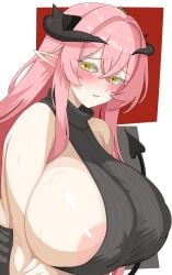 areolae arknights breasts female horns huge_breasts nipple_bulge sideboob sweater tail txlyre ulsulah_(arknights)