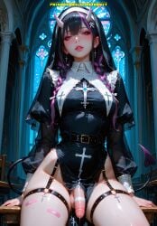 1boy ai_generated balls demon dress femboy horn meybekity otoko_no_ko penis tail trap yaoi