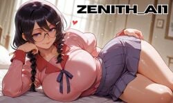 ai_generated bakemonogatari hanekawa_tsubasa large_ass large_breasts lying_on_bed monogatari_(series) wide_hips zenithai