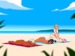 4girls ahe_gao anoneysnufftan applying_sunscreen asphyxiation ass beach beach_towel bikini black_hair blonde_hair blue_eyes blurry_background blush blush blushing_profusely corpse dark-skinned_female dead death embarrassed embarrassed_nude_female eyes_rolling_back female female_only flare_arlgrande_jioral green_eyes gyaru hajimete_no_gal hawaiian_tropic humiliation imminent_death killer_lotion long_hair lotion lotion_bottle mascara_tears massage menace mind_break murder nude oil oiled orgasm peril pink_hair punishment purple_blush queen's_blade ranko_honjou redo_of_healer rubbing sand seaside shiny_skin short_hair sinfulline snuff suffocation summer sunbathing sunscreen swimsuit sword_art_online tan tanned tanned_female tanned_skin tongue_out towel yuuki_asuna
