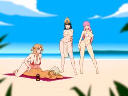 4girls anoneysnufftan applying_sunscreen ass beach beach_towel bikini black_hair blonde_hair blue_eyes blurry_background dark-skinned_female embarrassed embarrassed_nude_female female female_only flare_arlgrande_jioral green_eyes gyaru hajimete_no_gal hawaiian_tropic headdress humiliation imminent_death killer_lotion long_hair lotion lotion_bottle massage menace murder nude peril pink_hair punishment queen's_blade ranko_honjou redo_of_healer rubbing sand seaside short_hair sinfulline snuff summer sunbathing sunscreen swimsuit sword_art_online towel waiting_for_turn yuuki_asuna