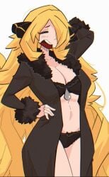1girls 2025 ass big_ass big_breasts blonde_female blonde_hair blonde_hair_female breasts casual casual_exposure casual_nudity coat coffee coffee_mug cynthia_(pokemon) english english_text female female_focus female_only fluffy_coat hair_over_one_eye hairclip kap_o light-skinned_female light_skin lingerie mostly_nude mostly_nude_female mug nintendo nude nude_female pokemon pokemon_dppt solo solo_female solo_focus text thick_thighs thighs
