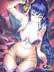 1girls big_breasts etchimune female genshin_impact purple_hair raiden_shogun solo solo_female solo_focus sword tagme thighhighs underwear