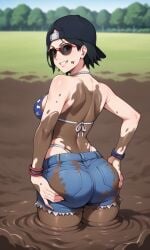 aged_up ai_female ai_generated ass backwards_baseball_cap bigmic145 bikini black_hair boruto:_naruto_next_generations breasts cap cosplay female female_only grand_theft_auto grand_theft_auto_vi jean_shorts jorts medium_breasts mud mud_girl_(gta_vi) mud_pit muddy naruto naruto_(series) navel sarada_uchiha shades shorts sunglasses tease teasing tinted_eyewear