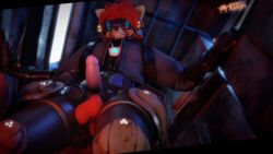 2025 3d_(artwork) ailurid anthro armor balls black_body digital_media_(artwork) edric_marcry edricmarcry erection eyewear fur genitals goggles hair hi_res looking_at_viewer looking_down looking_down_at_viewer male mammal penis presenting presenting_penis red_body red_fur red_hair red_panda safety_goggles smile smiling_at_viewer solo solo_focus tail tan_body tan_fur watermark