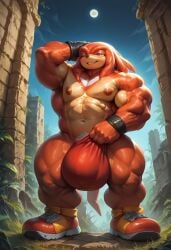 1boy abs ai_generated armpit_hair armpits big_bulge bulge civitai fist_on_own_hip hand_on_head hand_on_hip happy_trail knuckles_the_echidna looking_at_viewer looking_down makyna3000 male male_only moon moonlight muscular muscular_male night night_sky pecs public public_exposure red_body sega shoes solo solo_male sonic_(series) sonic_the_hedgehog_(series) sweat sweating sweaty underwear underwear_only