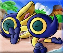 2019 2025 2_toes anus avian beach beak bird blue_body blue_feathers bodily_fluids cataquack cum cum_in_mouth cum_inside digital_media_(artwork) duo erection feathers feet fellatio feral fol genital_fluids genitals hi_res light light_beam male male/male mario_bros nintendo open_mouth oral orgasm palm_tree penile penis plant screaming seaside sex soles sunbeam sunlight super_mario_sunshine talons throbbing throbbing_penis toes tree vignette volcano water