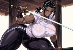 1girls ai_generated anime_girl anubis_(sword) big_breasts black_hair breasts breasts_bigger_than_head chaka_(jojo) clothed clothed_female dark-skinned_female dark_skin female female_focus female_only first_porn_of_character genderbent genderswap_(mtf) illustrious_(stable_diffusion) jojo's_bizarre_adventure jojo_no_kimyou_na_bouken lipstick looking_at_viewer more_at_source mtf_crossgender muscular muscular_female nipple_bulge purple_lipstick rule_63 shonen_jump shounen_jump shueisha solo solo_female solo_focus stardust_crusaders sword tagme thick_ass thick_thighs veins weekly_shonen_jump weekly_shounen_jump