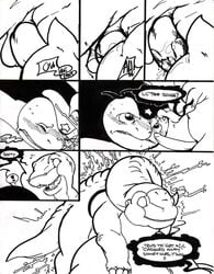 anal bayleef black_and_white chomper_(the_land_before_time) comic crossover feral furry gay littlefoot male monochrome nicobay nintendo no_humans penis pokemon pokemon_(species) rough_sex tderek99 the_land_before_time video_games