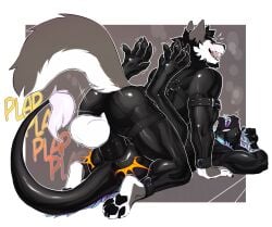 anal anal_sex anthro canid canine canis duo felkin from_front_position hi_res kasier_relkin latex legs_up letsdrawcats looking_pleasured male male/male mammal open_mouth open_smile pawpads penetration smile tongue tongue_out wolf