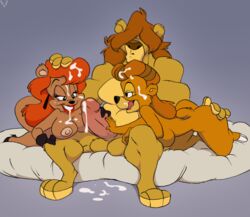 1boy 2girls anthro areola balls bear big_breasts breasts crossover cum cum_on_breasts cum_on_face disney ear_piercing erect_nipples erection feline female fur julie_bruin lion male mammal nipples nude orgasm penis piercing pimp precum rebecca_cunningham slb tagme talespin tiny_toon_adventures todd_(joelasko)