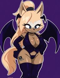 1girls anthro anthro_only artist_name artist_signature bat bat_hair_ornament bat_wings big_breasts blouse blue_eyes blush breasts choker cleavage collared_blouse collared_shirt elbow_gloves eyelashes eyeliner eyeshadow fangs female female_only furry furry_only genyacero gloves hi_res huge_breasts idw_comics idw_publishing lingerie long_gloves long_hair makeup ponytail sega shiny_clothes shirt simple_background solo sonic_(series) sonic_the_hedgehog_(comics) sonic_the_hedgehog_(idw) sonic_the_hedgehog_(series) stockings tail thigh_boots thong very_long_hair whisper_the_wolf wide_hips wings