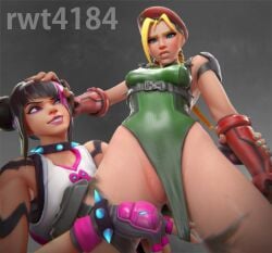 2girls 3d cammy_white_(cosplay) female female_only juri_han_(cosplay) kiriko_(overwatch) light-skinned_female light-skinned_male light_skin overwatch_2 revealing revealing_pussy rwt4184 widowmaker
